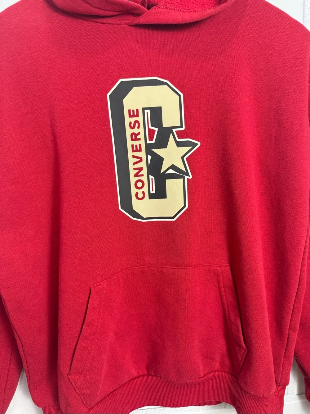 Converse Boys Red Graphic Hoodie Sweatshirt Size L (12-13 Yrs) Cozy Fleece